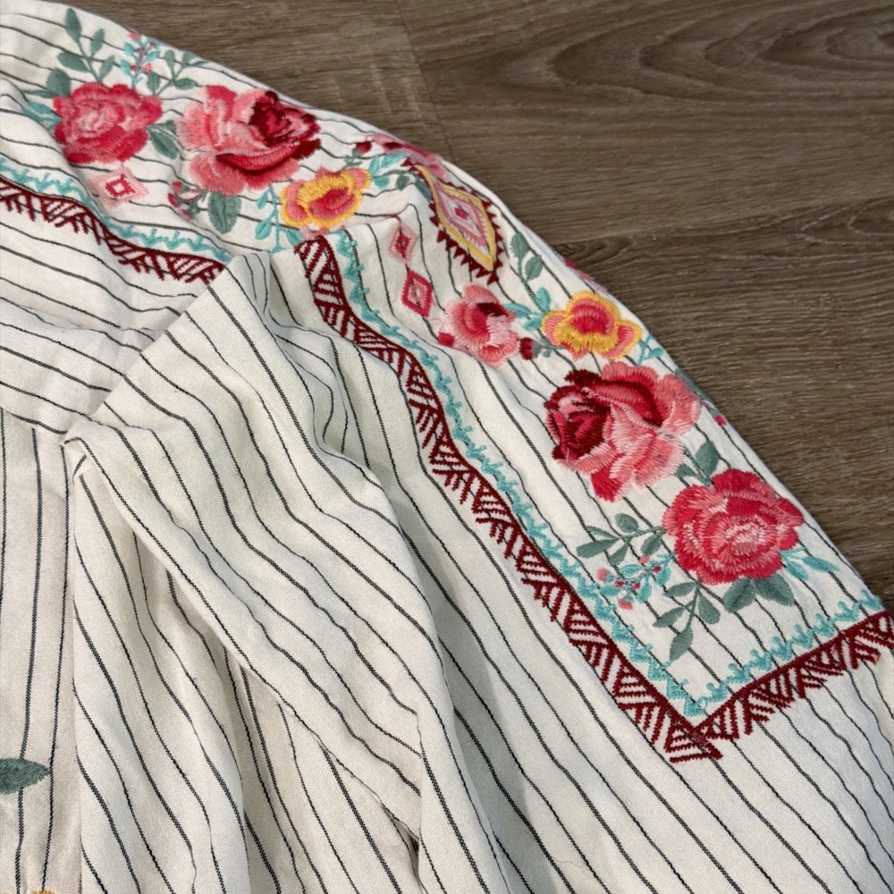 Savanna Jane Boho Top Striped Floral Embroidered Long Sleeved Blouse Large - Picture 4 of 9